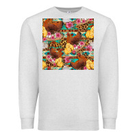Oatmeal Heather chicken and chicks with flowers seamless pattern Premium Sweatshirt - FaDigitalArtStudio