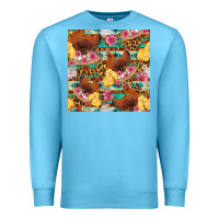 Ocean Blue chicken and chicks with flowers seamless pattern Premium Sweatshirt - FaDigitalArtStudio