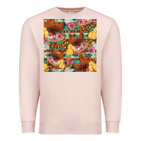 Pale Pink chicken and chicks with flowers seamless pattern Premium Sweatshirt - FaDigitalArtStudio