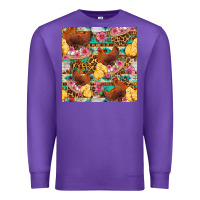 Purple chicken and chicks with flowers seamless pattern Premium Sweatshirt - FaDigitalArtStudio