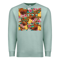 Seafoam chicken and chicks with flowers seamless pattern Premium Sweatshirt - FaDigitalArtStudio