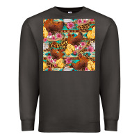Smoke chicken and chicks with flowers seamless pattern Premium Sweatshirt - FaDigitalArtStudio