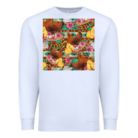 White chicken and chicks with flowers seamless pattern Premium Sweatshirt - FaDigitalArtStudio