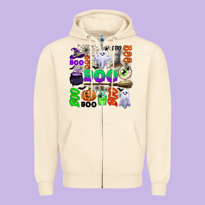 Boo Halloween Zipper Hoodie Designed By Cowgirlartshop