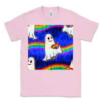Bubblegum Pink Pride lgbtq ghosts and heart with rainbow seamless Classic Tee - BundleAndBundleShop