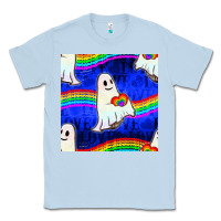 Dusty Blue Pride lgbtq ghosts and heart with rainbow seamless Classic Tee - BundleAndBundleShop