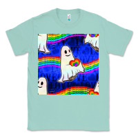 Seafoam Pride lgbtq ghosts and heart with rainbow seamless Classic Tee - BundleAndBundleShop