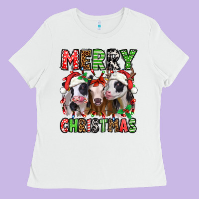 Merry Christmas Heifers Ladies Tee Designed By Jasminsmagicworld