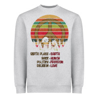Heather Grey Birthplace Earth Race Human Peace Sign Hippie Heavyweight Sweatshirt - Bettercallsaul