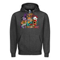Charcoal Heather hallothanksmas coffee cups Zipper Hoodie - CowGirlArtShop