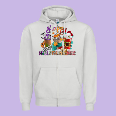Hallothanksmas Coffee Cups Zipper Hoodie Designed By Cowgirlartshop