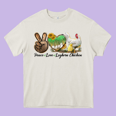 Peace Love Leghorn Chicken Heavy Core Tee Designed By Lillyallendesigns