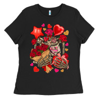 Black valentines day skeleton Ladies Tee - NancyCooperArtShop