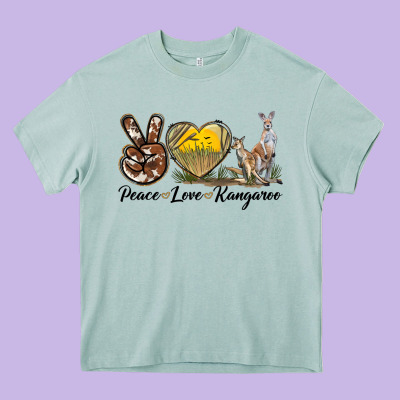 Peace Love Kangaroo Heavy Core Tee Designed By Lillyallendesigns
