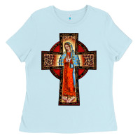 Baby Blue lady of guadalupe leopard cross Ladies Tee - BarkalooDesign
