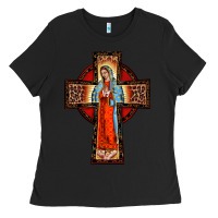 Black lady of guadalupe leopard cross Ladies Tee - BarkalooDesign