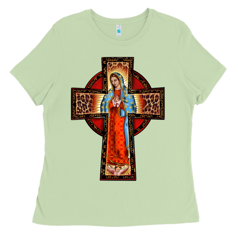 Lady Of Guadalupe Leopard Cross Ladies Tee by BarkalooDesign | Teevron