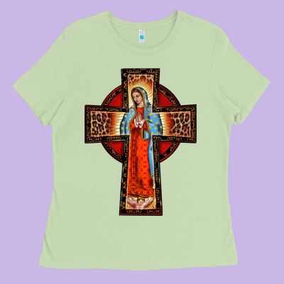 Lady Of Guadalupe Leopard Cross Ladies Tee Designed By Barkaloodesign