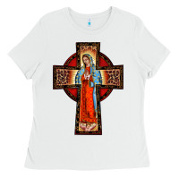 White lady of guadalupe leopard cross Ladies Tee - BarkalooDesign