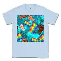 Dusty Blue Pride lgbtq hands with flag seamless pattern Classic Tee - BundleAndBundleShop