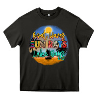 Asphalt boat waves sun rays lake days Heavy Core Tee - NancyCooperArtShop
