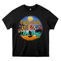 Black boat waves sun rays lake days Heavy Core Tee - NancyCooperArtShop