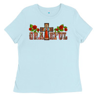 Baby Blue grateful guadalupe cross Ladies Tee - BarkalooDesign