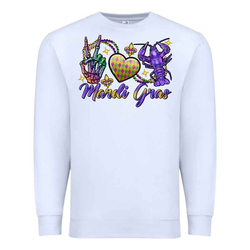 Peace Love Crawfish Mardi Gras Skeleton Hand Premium Sweatshirt by FaDigitalArtStudio | Teevron