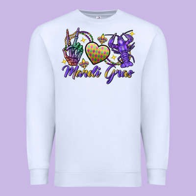 Peace Love Crawfish Mardi Gras Skeleton Hand Premium Sweatshirt Designed By Fadigitalartstudio