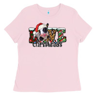Bubblegum Pink love Christmas cow Ladies Tee - Jasminsmagicworld