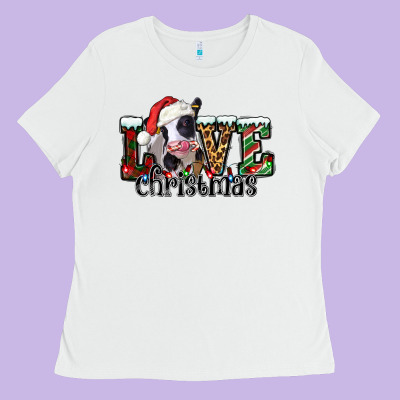 Love Christmas Cow Ladies Tee Designed By Jasminsmagicworld