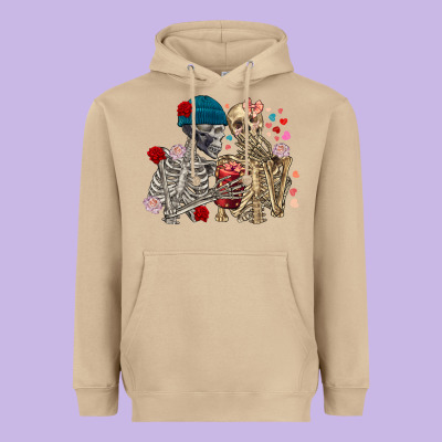 Skeleton Couple Valentine's Day Heavyweight Hoodie Designed By Fadigitalartstudio