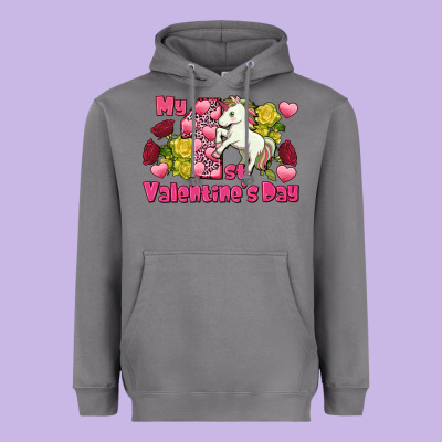 My First Valentine's Day Unicorn Heavyweight Hoodie Designed By Fadigitalartstudio