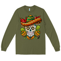 Army Green sombrero skull Long Sleeve Tee - BarkalooDesign