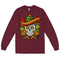 Burgundy sombrero skull Long Sleeve Tee - BarkalooDesign