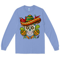 Colony Blue sombrero skull Long Sleeve Tee - BarkalooDesign