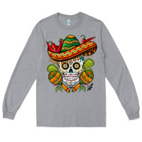 Heather Grey sombrero skull Long Sleeve Tee - BarkalooDesign