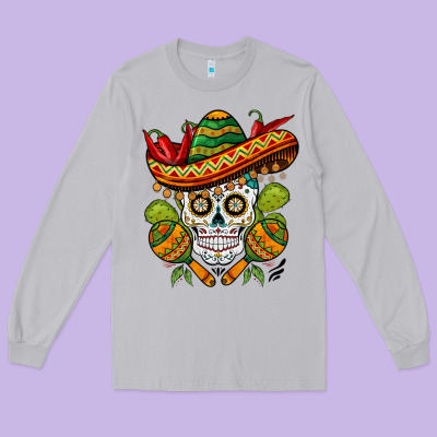 Sombrero Skull Long Sleeve Tee Designed By Barkaloodesign