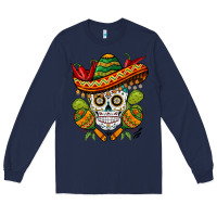 Navy sombrero skull Long Sleeve Tee - BarkalooDesign