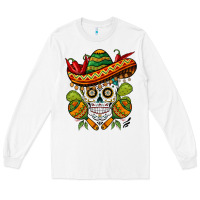 White sombrero skull Long Sleeve Tee - BarkalooDesign
