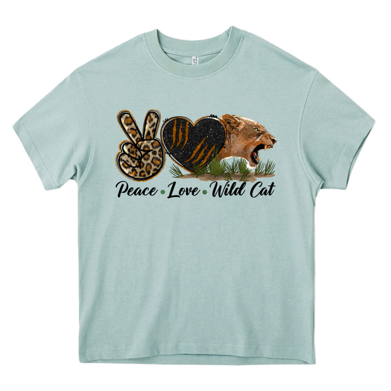 Peace Love Wild Cat Head Heavy Core Tee by LillyAllenDesigns | Teevron