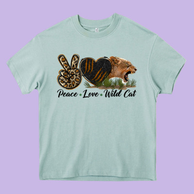 Peace Love Wild Cat Head Heavy Core Tee Designed By Lillyallendesigns