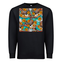 Black chicken with eggs and sunflowers seamles pattern Premium Sweatshirt - FaDigitalArtStudio