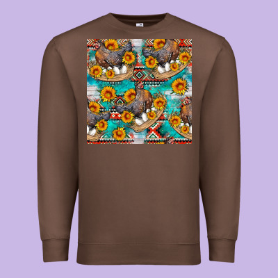 Chicken With Eggs And Sunflowers Seamles Pattern Premium Sweatshirt Designed By Fadigitalartstudio