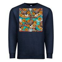 Navy chicken with eggs and sunflowers seamles pattern Premium Sweatshirt - FaDigitalArtStudio