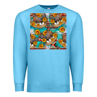 Ocean Blue chicken with eggs and sunflowers seamles pattern Premium Sweatshirt - FaDigitalArtStudio