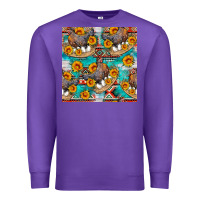 Purple chicken with eggs and sunflowers seamles pattern Premium Sweatshirt - FaDigitalArtStudio