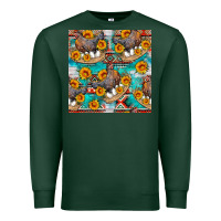 Sports Green chicken with eggs and sunflowers seamles pattern Premium Sweatshirt - FaDigitalArtStudio
