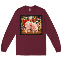 Burgundy Christmas pigs tumbler Long Sleeve Tee - Jasminsmagicworld