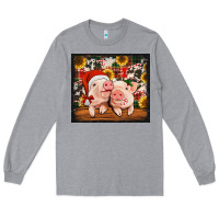 Heather Grey Christmas pigs tumbler Long Sleeve Tee - Jasminsmagicworld